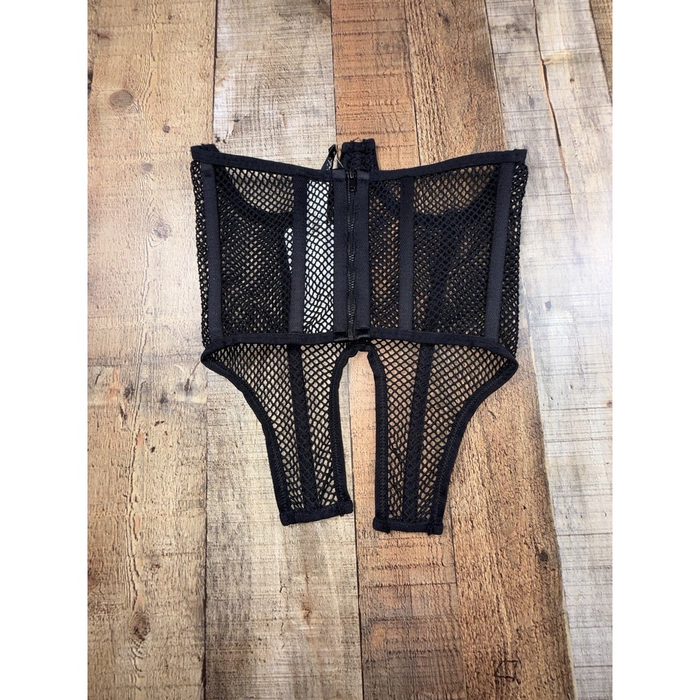 Kikiriki Womens S Black Mesh Fishnet Corset Bustier Cutout Y2K Clubwear